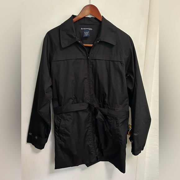 ExOfficio Rain Coat Adjustable Length Womens M Black Trench Travel Jacket zip up - Picture 1 of 16